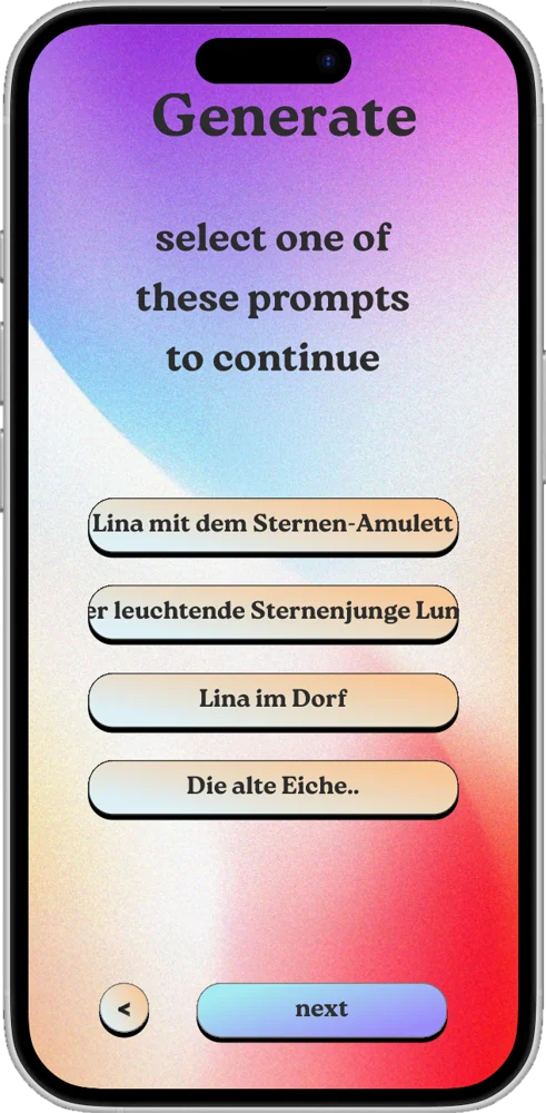 Kinderbuch-App: Auswahl der Story-Prompts